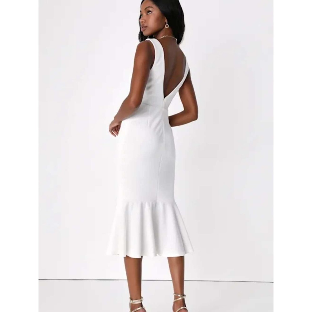 Lulus Moment Maker White Square Neck Trumpet Midi Dress Sleeveless Small White - Picture 2 of 13